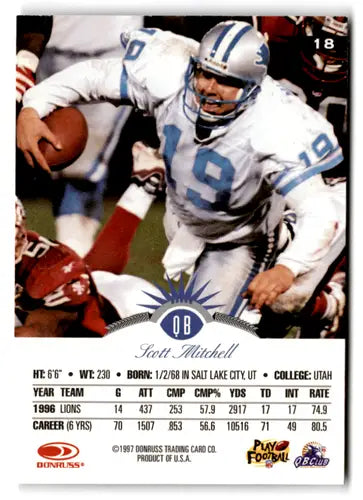 1997 Leaf #18 Scott Mitchell NM Near Mint Lions ID:73439 - Football Card Single