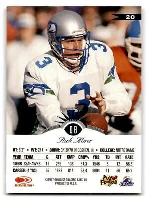 Rick Mirer trading card from the 1997 Leaf #20 collection for sports card enthusiasts
