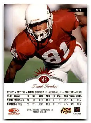 Football trading card of Frank Sanders from the 1997 Leaf series