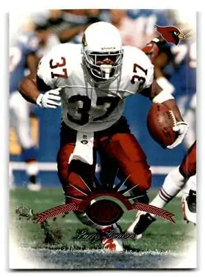 Larry Centers in action on 1997 Leaf trading card showcasing football athleticism