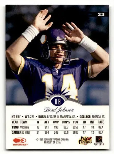 Original gloss 1997 Leaf Brad Johnson Minnesota Vikings football card for collection
