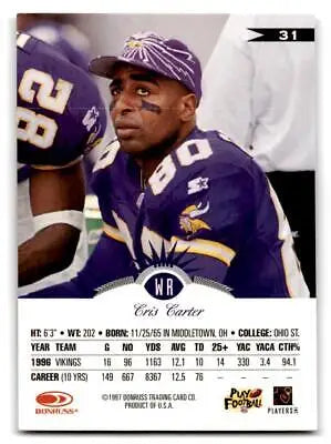 Cris Carter trading card from the 1997 Leaf #31 series in mint condition