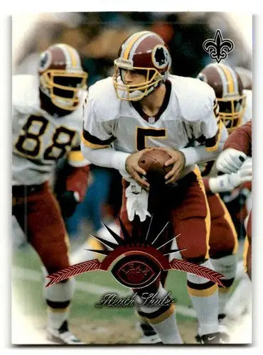 Saints football trading card featuring Heath Shuler with original gloss from 1997 Leaf