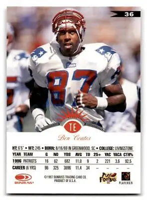 Ben Coates football card from 1997 Leaf #36, a must-have for trading cards collectors