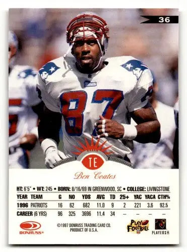 Original gloss Ben Coates Patriots football card from 1997 Leaf #36 NM near ID 64755