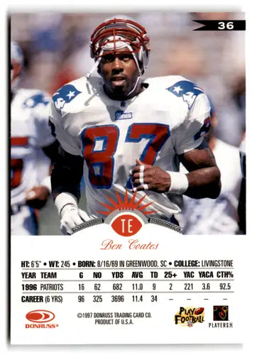 1997 Leaf #36 Ben Coates NM Near Mint Patriots ID:73450 - Football Card Single