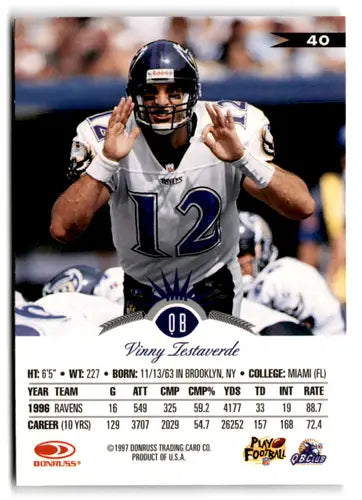 Original gloss Vinny Testaverde football card 1997 Leaf NM-MT Ravens ID:73454