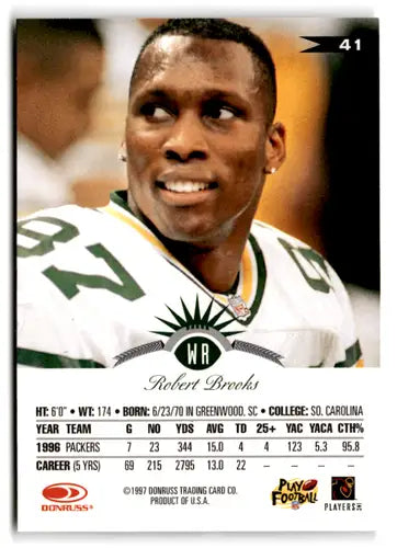 Original gloss Robert Brooks football card from 1997 Leaf #41 Packers featuring simply sandoval