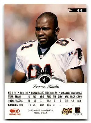 Terance Mathis 1997 Leaf #44 trading card showcasing the NFL star’s impressive career