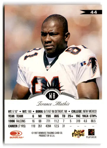 Original gloss of Terance Mathis football card from 1997 Leaf Falcons NM Near Mint