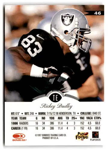 1997 Leaf Rickey Dudley football card with original gloss, NM-MT Raiders ID 73460