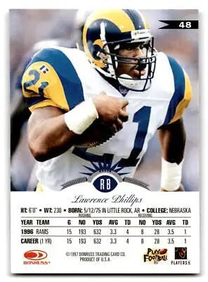 Lawrence Phillips 1997 Leaf #48 trading card for collectors of baseball cards