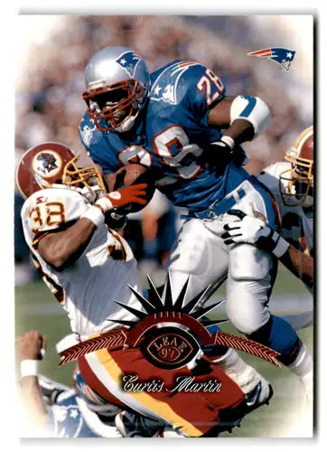 Curtis Martin football card with original gloss, 1997 Leaf NM-MT Patriots card