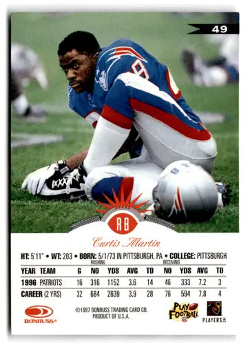 Curtis Martin football card with original gloss from 1997 Leaf NM-MT Patriots