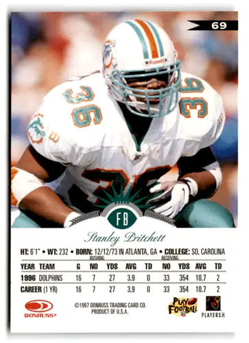 1997 Leaf #69 Stanley Pritchett NM-MT Dolphins ID:73465 - Football Card Single