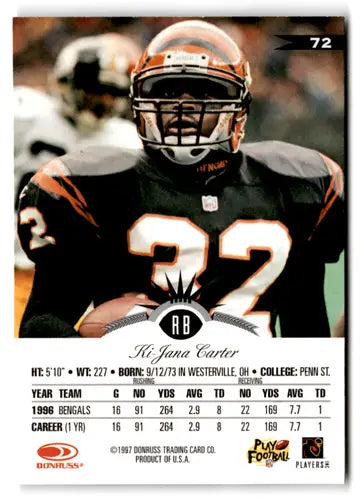 Original gloss Ki-Jana Carter NM-MT football card from 1997 Leaf Bengals ID 73468