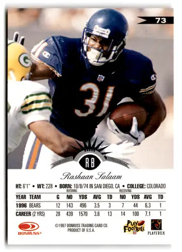 Original gloss Rashaan Salaam football card 1997 Leaf NM-MT Bears ID:73469