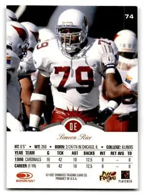 1997 Leaf #74 Simeon Rice football card, a collectible trading card for fans