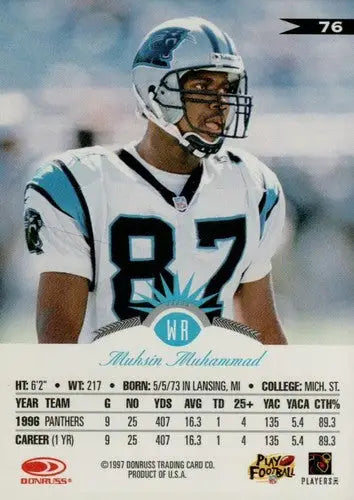 Original glossMuhsin Muhammad football card from 1997 Leaf #76 NM-MT Panthers