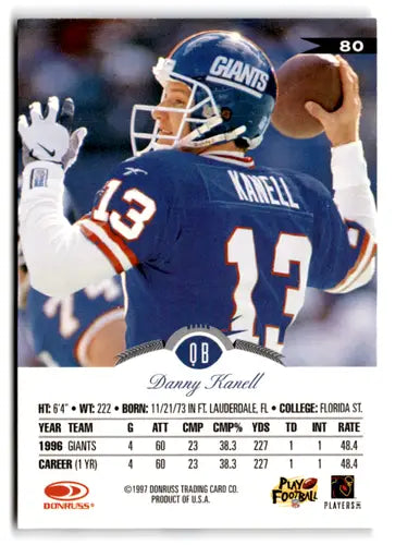 Original gloss Danny Kanell football card 1997 Leaf NM-MT NY Giants ID 73476