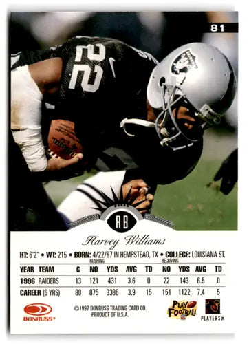 Original gloss Harvey Williams football card 1997 Leaf NM-MT Raiders ID 73477