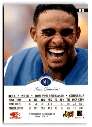 Sean Dawkins football card with original gloss from 1997 Leaf NM-MT Colts series