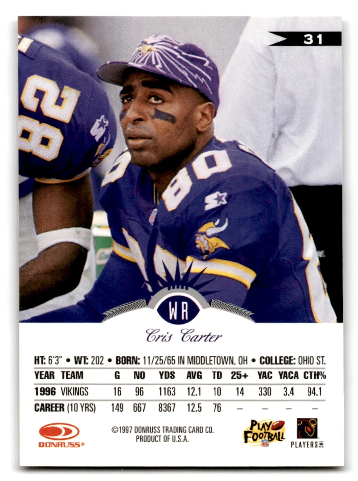 1997 Leaf Cris Carter #110 Vikings - Football Card Single