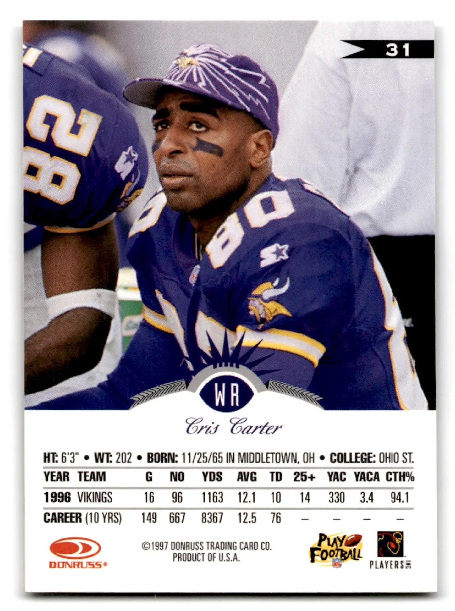 1997 Leaf Cris Carter #110 Vikings - Football Card Single