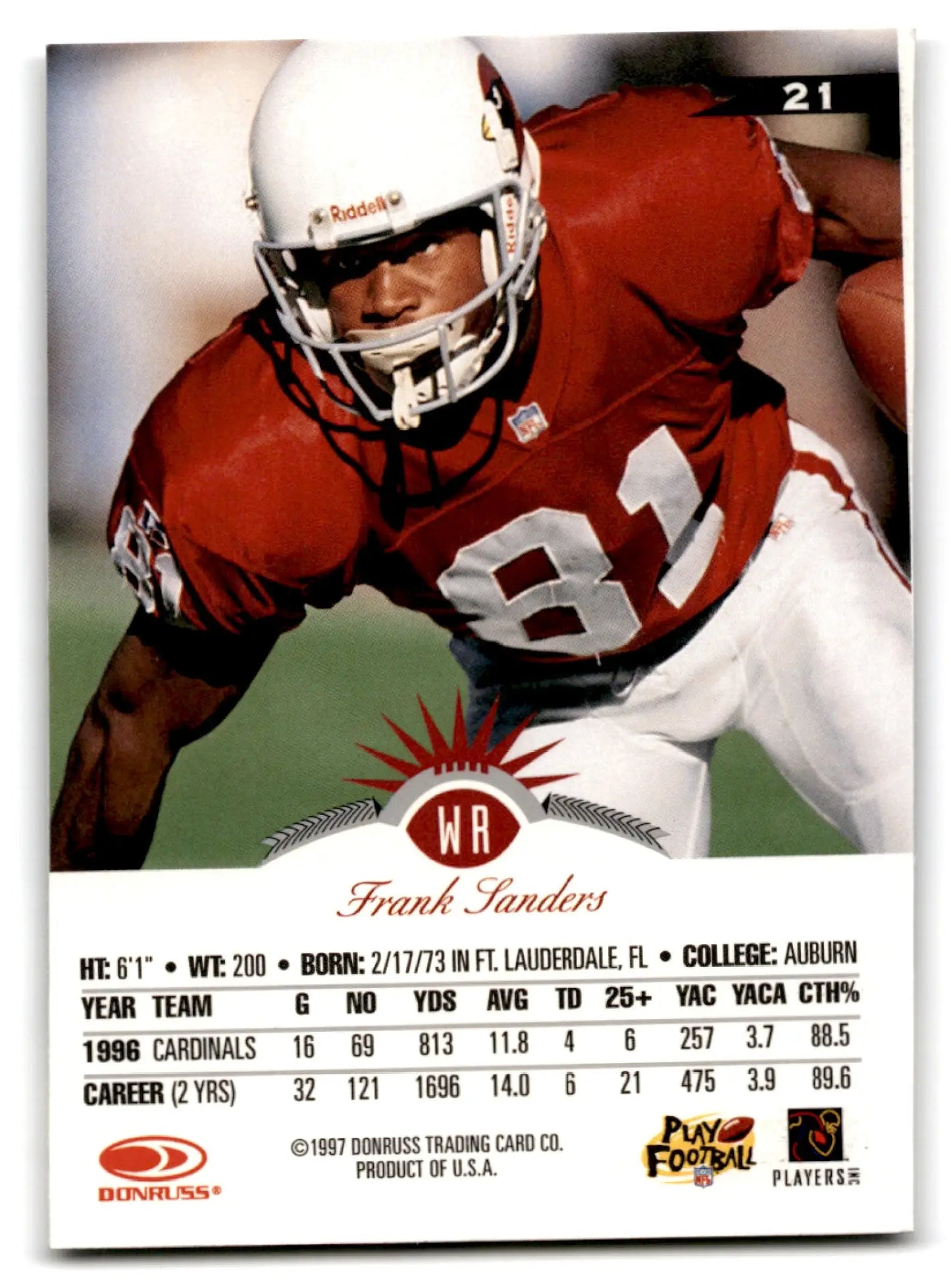 1997 Leaf Football Frank Sanders #21 Arizona Cardinals - Football Card Single
