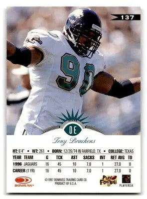 1997 Leaf Football Tony Brackens #137 Jacksonville Jaguars - Football Card Single