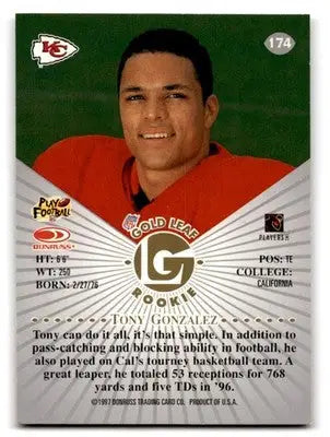 1997 Leaf Football Tony Gonzalez #174 RC Kansas City Chiefs - Football Card Single
