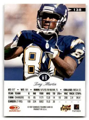 1997 Leaf Football Tony Martin #138 San Diego Chargers - Football Card Single