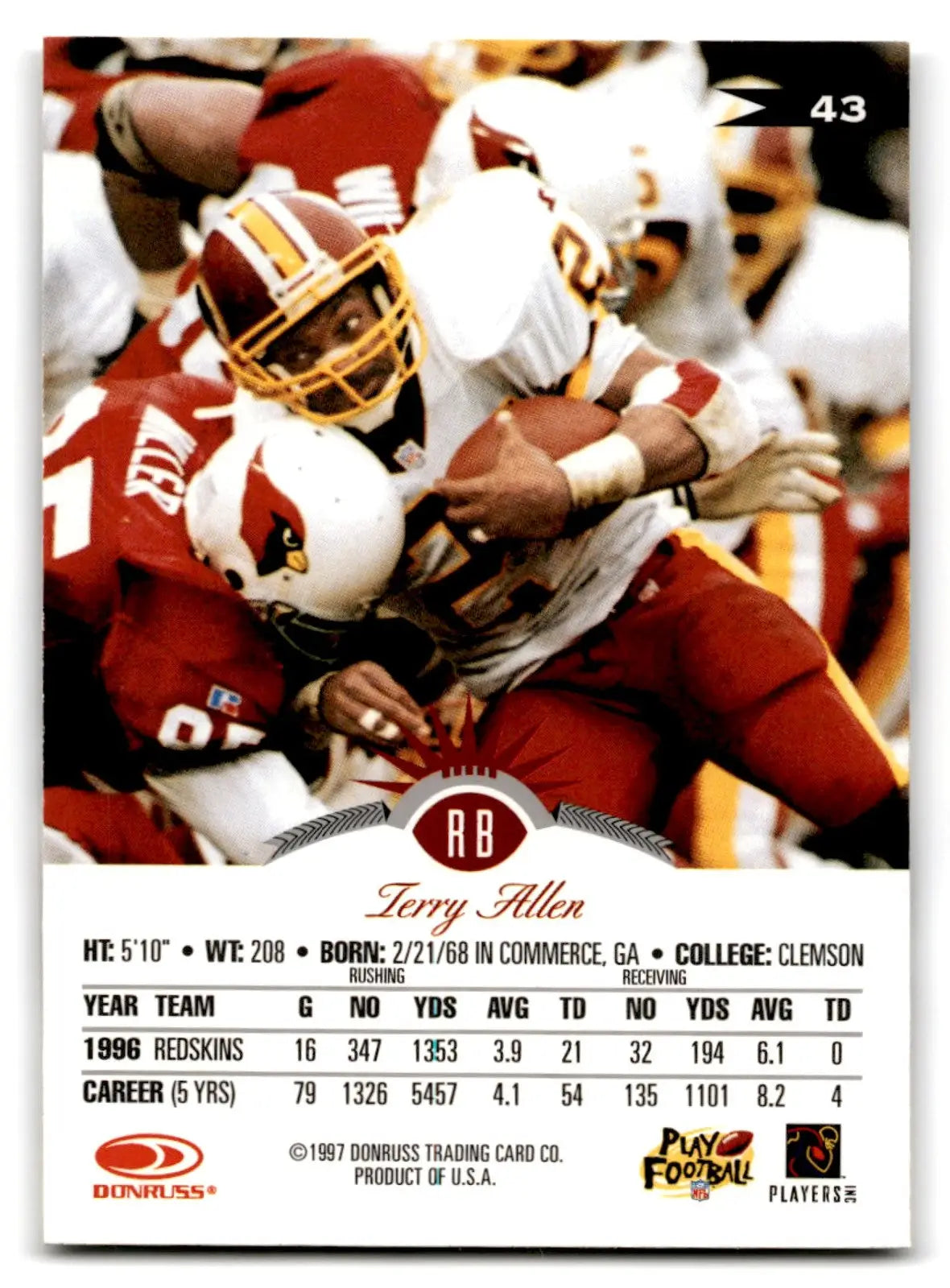 1997 Leaf Terry Allen #48 Washington Redskins - Football Card Single