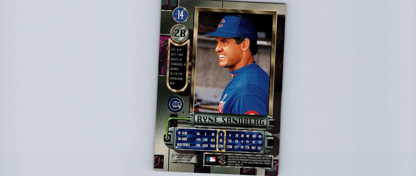 Ryne Sandberg 1997 Metal Universe #14 trading card for collectors and fans