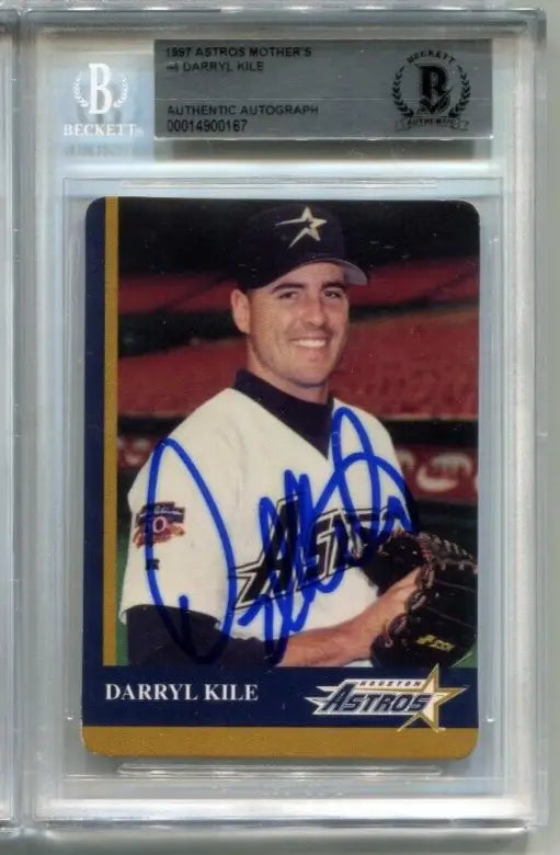 Darryl Kile autographed baseball card from 1997 Mothers Houston Astros collection