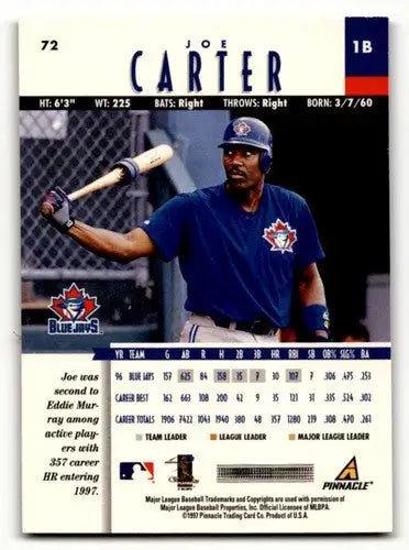 Original gloss Joe Carter Toronto baseball card from 1997 New Pinnacle series