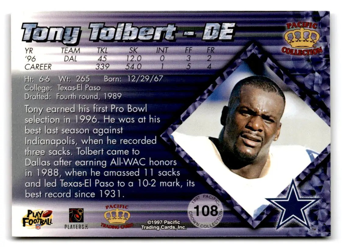 1997 Pacific Crown Collection #108 Tony Tolbert - Football Card Single