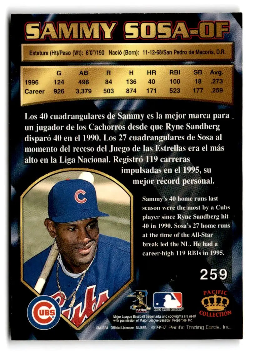 1997 Pacific Crown Collection #259 Sammy Sosa - Baseball Card Single