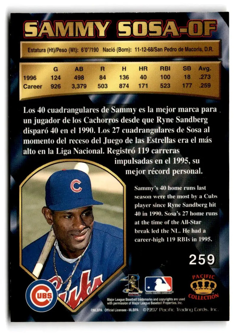 1997 Pacific Crown Collection #259 Sammy Sosa - Baseball Card Single