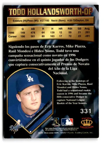 1997 Pacific Crown Collection #331 Todd Hollandsworth NM Near Mint Dodg ID:82531 - Baseball Card Single