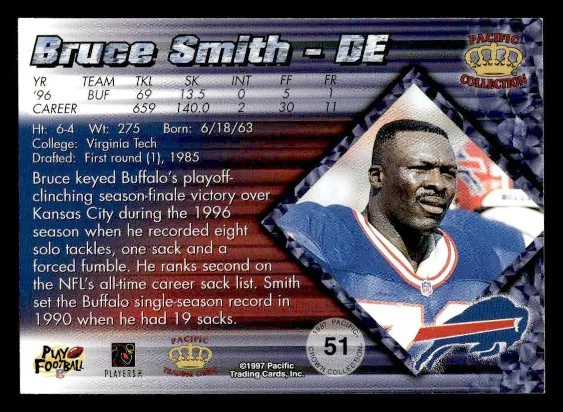 1997 Pacific Crown Collection #51 Bruce Smith - Football Card Single