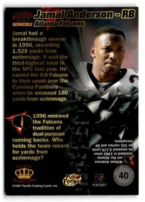 1997 Pacific Invincible #40 Jamal Anderson Smash Mouth X-tra - Football Card Single