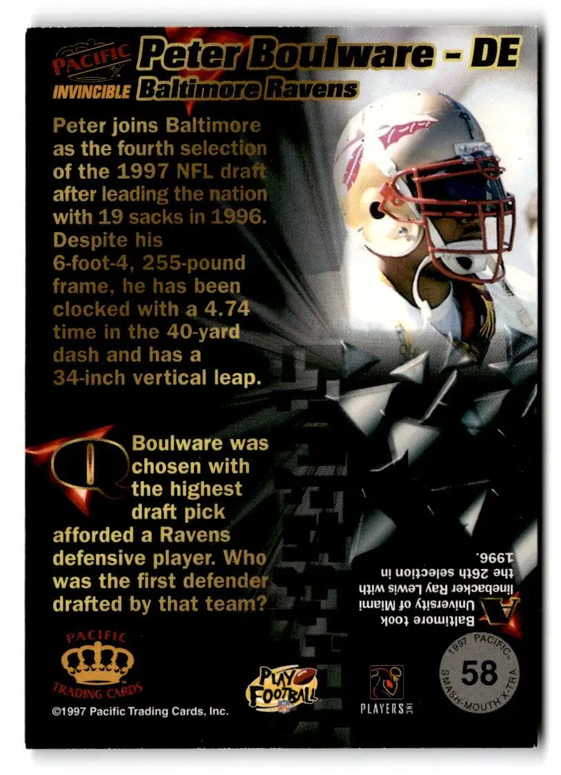 1997 Pacific Invincible #58 Peter Boulware Smash Mouth X-tra - Football Card Single