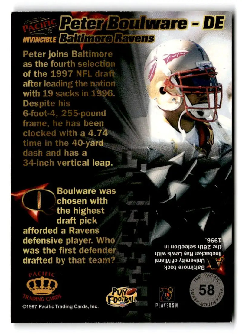 1997 Pacific Invincible #58 Peter Boulware Smash Mouth X-tra - Football Card Single