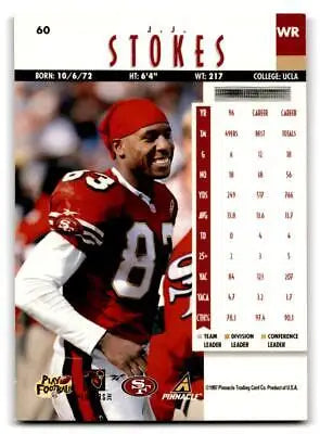Jerry Rice football card featured in 1997 Pinnacle #60 J.J. Stokes trading cards collection