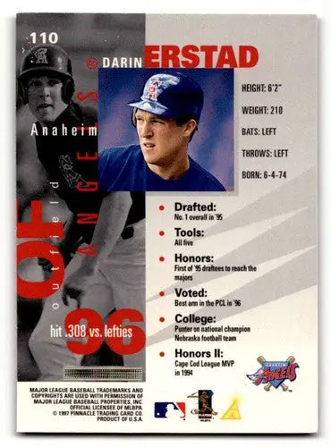 Original gloss Darin Erstad Anaheim Angels baseball card from 1997 Pinnacle Inside