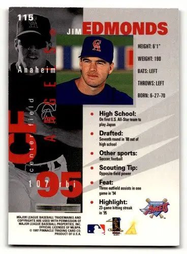 Original gloss Jim Edmonds Anaheim baseball card from 1997 Pinnacle Inside series