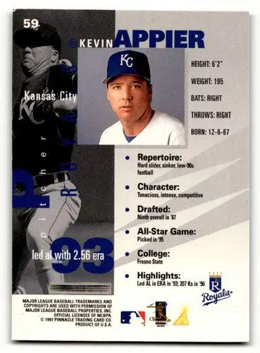 1997 Pinnacle Inside #59 Kevin Appier Kansas City Royals Baseball Ca ID:63246 - Baseball Card Single