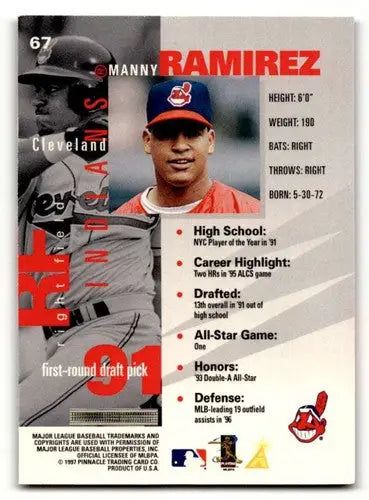 Manny Ramirez Cleveland Indians baseball card from 1997 Pinnacle Inside with original gloss
