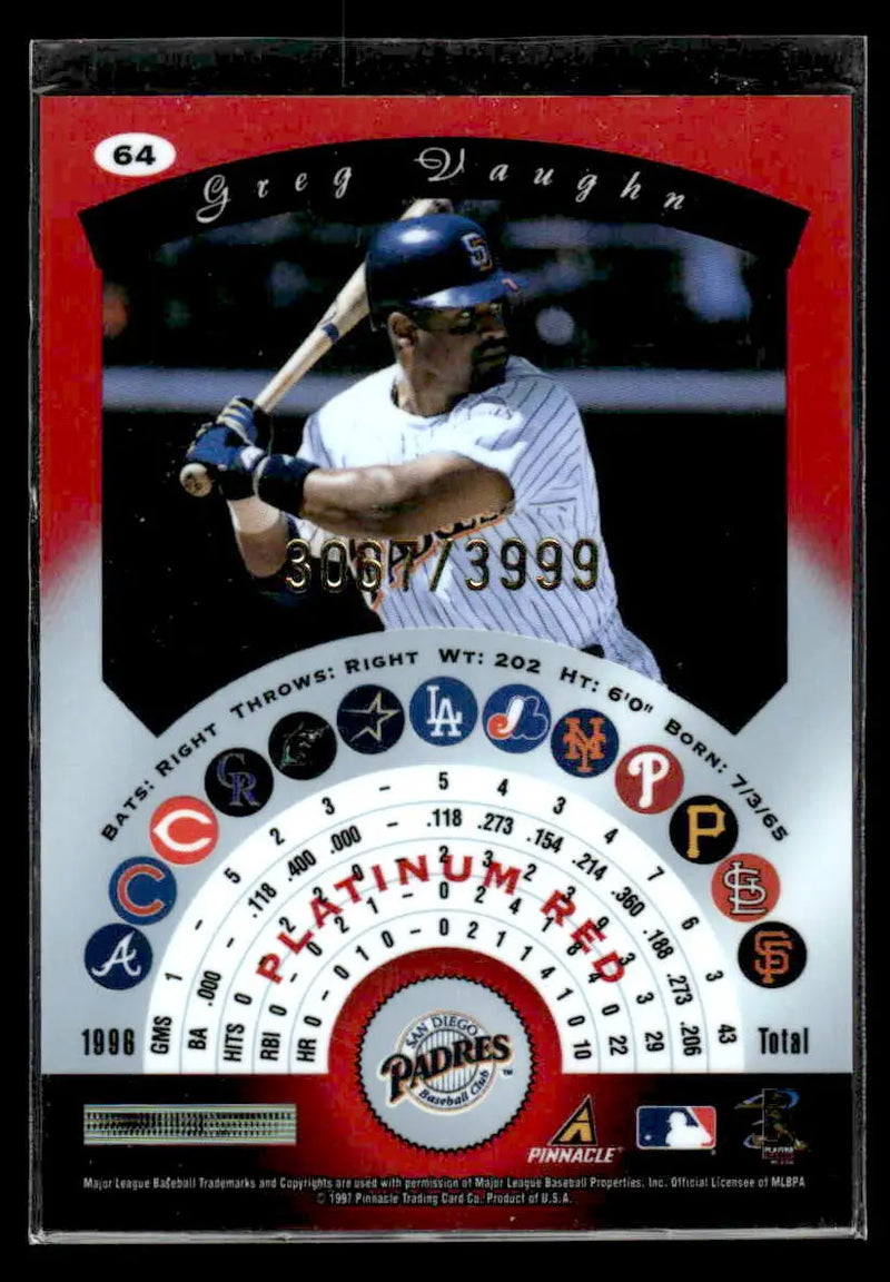 1997 Pinnacle Totally Certified #64 Greg Vaughn #/3999 - Baseball Card Single